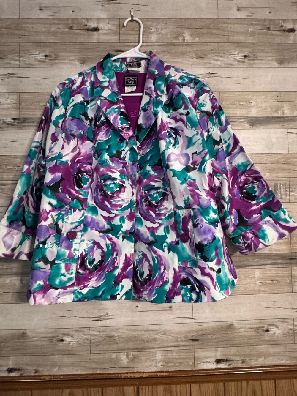 Southern Lady 2 Piece Jacket with Shirt Purple Teal Floral Women's Jacket Top